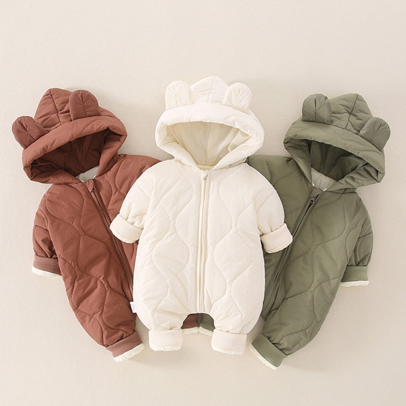 Baby&Toddler Girl Romper Long Sleeved Solid Color Hooded Infant Baby Girls Jumpsuit