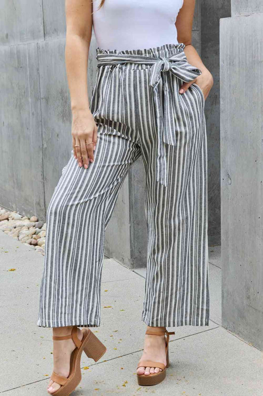 Women's Heimish Find Your Path Full Size Paperbag Waist Striped Culotte Pants